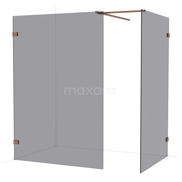Diamond begehbare Dusche | 140x120 cm Glänzendes Kupfer 2 feste Wände IDB1412521GKP Begehbare Duschwand aus Klarglas mit mattschwarzen Profilen, inklusive Stange, ideal für ein modernes Badezimmer.