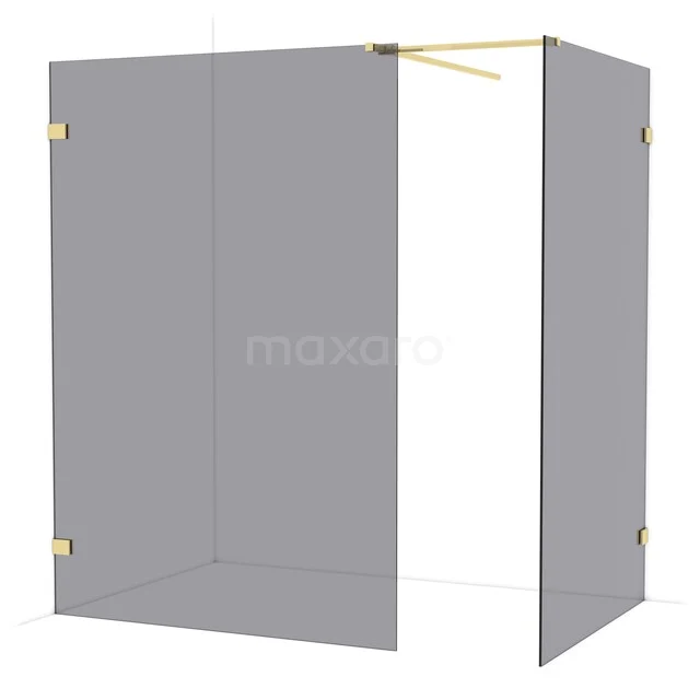 Diamond Walk-in shower | 140x120 cm Glanzend lichtgoud Smoke glass 2 fixed walls IDB1412521GLG