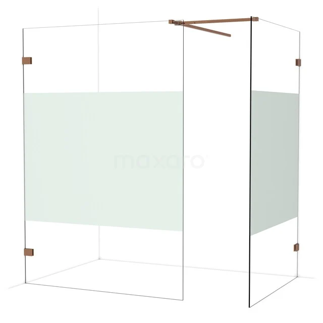 Begehbare Duschen IDB1412523GKP Glas Duschwand mit kupferfarbenen Details, satiniertem Glas und transparentem Design für eine stilvolle Badezimmergestaltung.