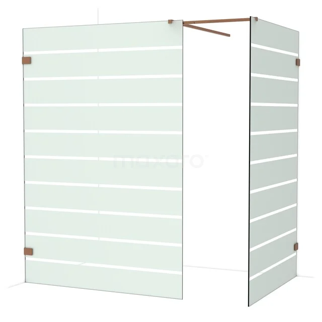 Diamond Walk-in shower | 140x120 cm Shiny copper Clear with matt stripes 2 fixed walls IDB1412526GKP Glass shower wall with frosted white stripes, corner installation, including stabilisation bar, ideal for a modern bathroom.