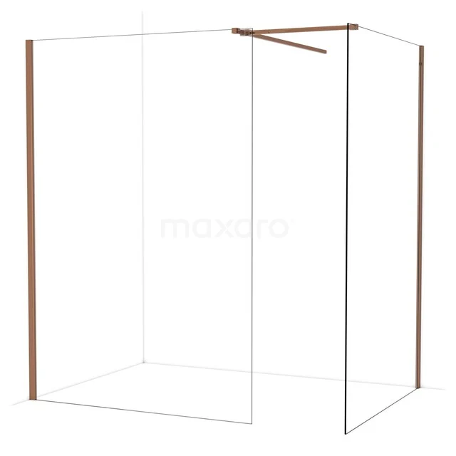 Diamond Walk-in shower | 140x130 cm Shiny copper Clear glass 2 fixed walls IDB1413510GKP Douchewand met mat gouden frame, minimalistisch design, ideaal voor een moderne badkamer.