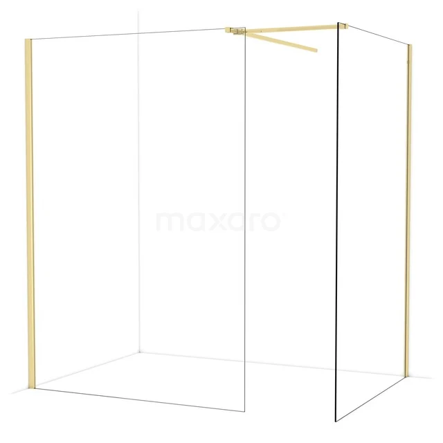 Shower wall with gold-coloured frame, modern design and minimalist appearance, perfect for a stylish bathroom.