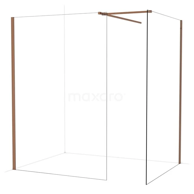 Diamond Walk-in shower | 140x140 cm Glanzend koper Clear glass 2 fixed walls IDB1414510GKP