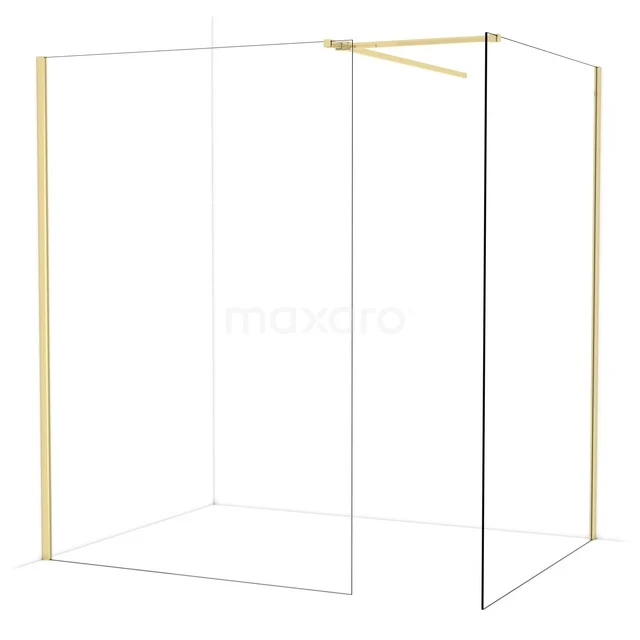 Diamond Walk-in shower | 140x140 cm Glanzend lichtgoud Clear glass 2 fixed walls IDB1414510GLG