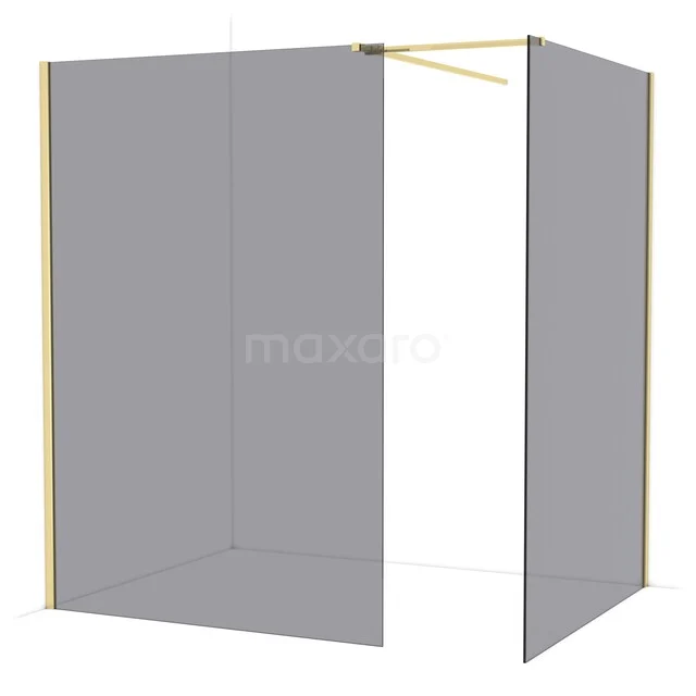 Diamond Walk-in shower | 140x140 cm Shiny light gold Smoke glass 2 fixed walls IDB1414511GLG Grey shower screen with gold-coloured details, minimalist design and sturdy glass, suitable for a stylish bathroom.