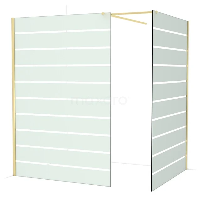 Glass shower wall with matte white stripes, modern design for bathroom, including subtle aluminium profile.