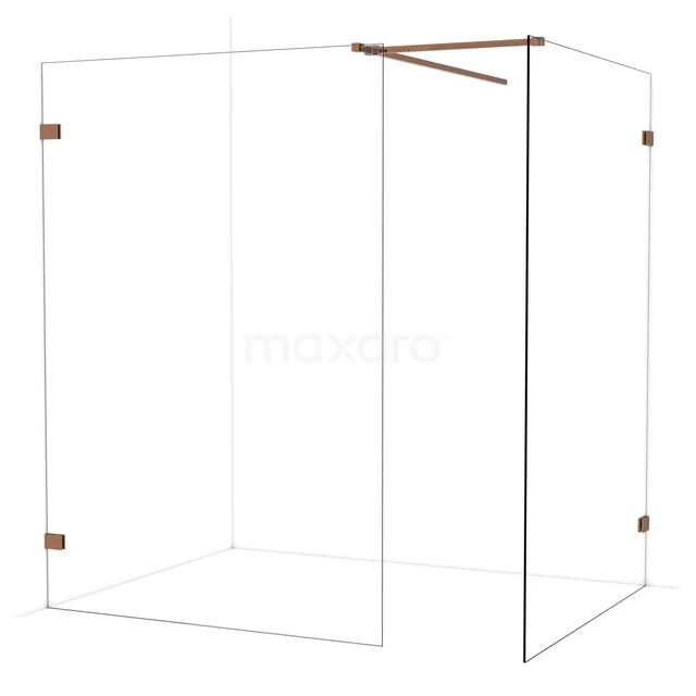 Duschwand aus Klarglas mit goldfarbenen Akzenten, klappbares Design; luxuriöse Ergänzung für ein modernes Badezimmer.