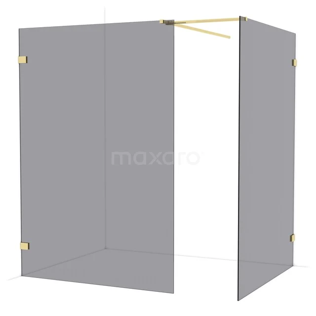 Diamond Walk-in shower | 140x140 cm Glossy light gold Smoke glass 2 fixed walls IDB1414521GLG Luxe hoekdouchewand met goudkleurige accenten, mat glas en minimalistisch design, perfect voor een moderne badkamer.