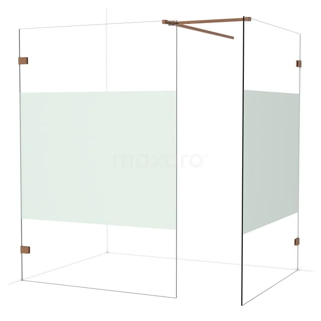 Diamond Walk-in shower | 140x140 cm Glanzend koper Clear with matt strip 2 fixed walls IDB1414523GKP