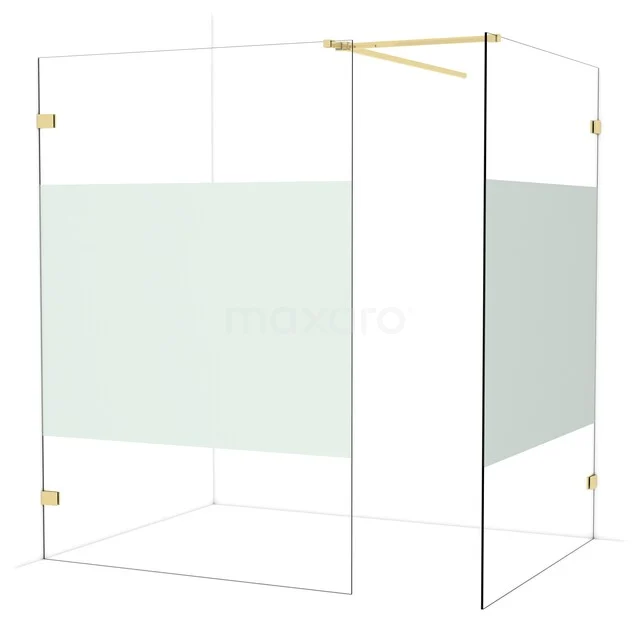 Glas begehbare Dusche mit Gold Details, Mattglas Paneelen; stilvolle und moderne Duschelösung für jedes Badezimmer.