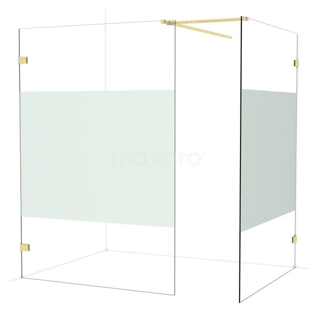 Diamond begehbare Dusche | 140x140 cm Glänzendes Hellgold 2 feste Wände IDB1414523GLG Glas begehbare Dusche mit Gold Details, Mattglas Paneelen; stilvolle und moderne Duschelösung für jedes Badezimmer.