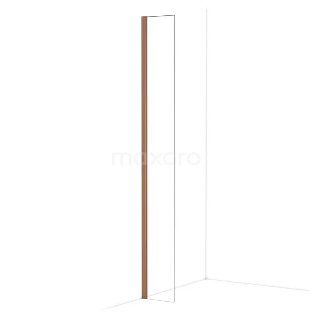 Diamant begehbare Dusche 30cm Kupfer glänzend Klarglas Festwand IDA03010GKP Glasene Duschwand mit minimalistischem Design, ausgestattet mit einem eleganten Holzprofil, ideal für ein modernes Badezimmer.