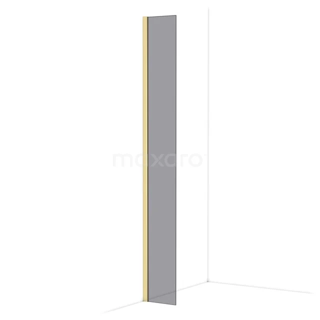 Schlanke graue Duschwand mit goldfarbigem Rand, modernes Design, perfekt für minimalistische Badezimmergestaltung.