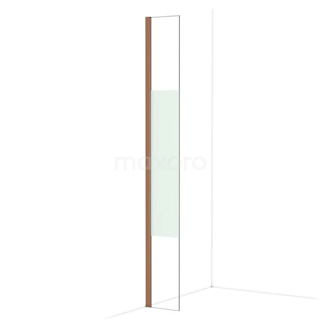 Diamond Walk-in shower | 30 cm Shiny copper Clear with matt strip Fixed wall IDA03013GKP Smalle glazen douchewand met houten profiel, modern design en transparante finish; ideaal voor stijlvolle badkamerinrichting.