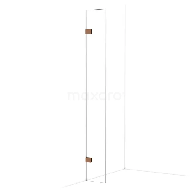 Glas Duschwand mit Messing Scharnieren, minimalistisches Design, perfekt für moderne Bäder.