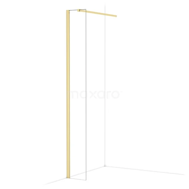 Diamond Walk-in shower | 30 cm Shiny light gold Clear glass Fixed wall IDA03110GLG Golden walk-in shower with minimalist design and clear glass, ideal for a modern bathroom style.