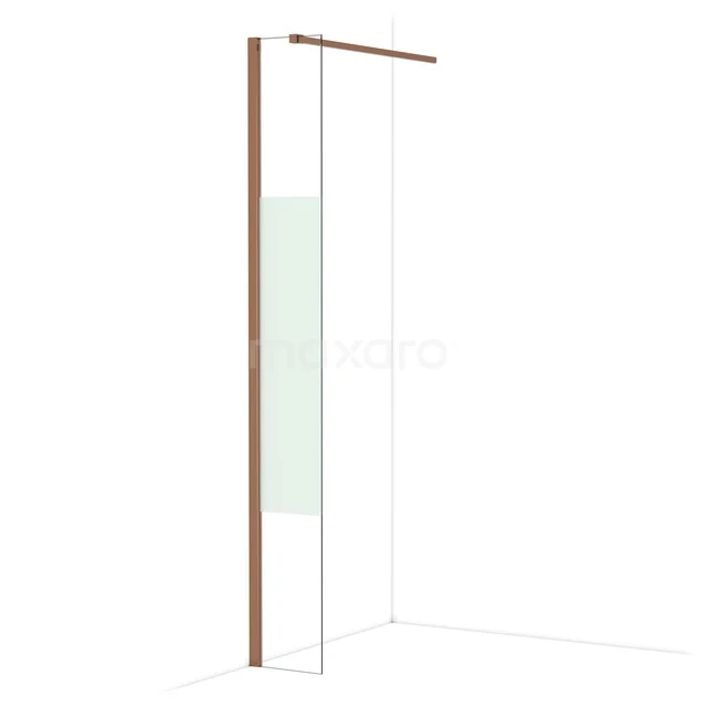 Diamond Walk-in shower | 30 cm Shiny copper Clear with matt strip Fixed wall IDA03113GKP Glazen douchewand met koperkleurig frame, strak design, ideaal voor moderne badkamers.