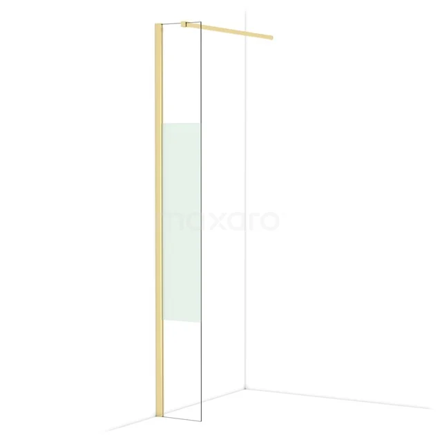 Glas Duschwand mit goldfarbenem Rahmen, minimalistisches Design und integriertem Mattglasdetail, perfekt für moderne Bäder.