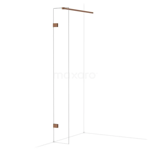 Glas Duschwand mit roségoldener Beschläge, modernes minimalistisches Design, ideal für ein stilvolles Badezimmer.