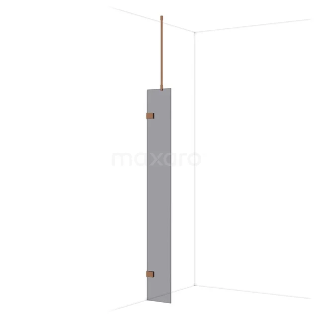 Grijze radiator voor badkamer, smal verticaal ontwerp, koperen accenten, moderne stijl uit premium verwarmingsserie.