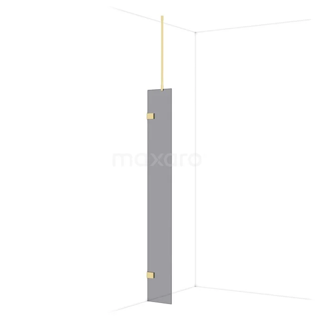 Grijze verticale radiator met gouden accenten, slank design geschikt voor moderne badkamers.