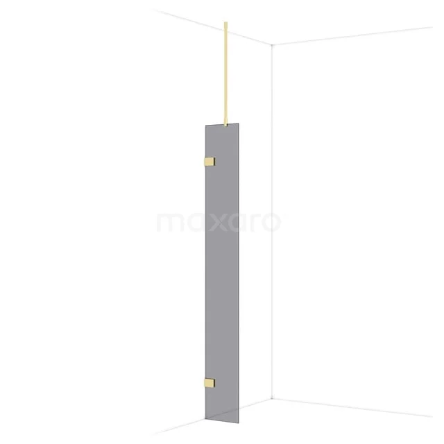 Grey vertical radiator with gold accents, slim design suitable for modern bathrooms.
