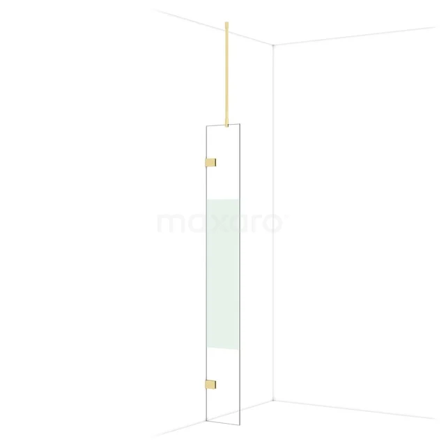 Narrow glass shower wall with matte metal profiles, ideal for modern bathrooms, space-saving design.