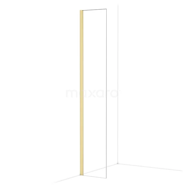 Douchewand met goudkleurig frame, minimalistisch ontwerp, perfect voor een stijlvolle badkamer en moderne glazen afwerking.