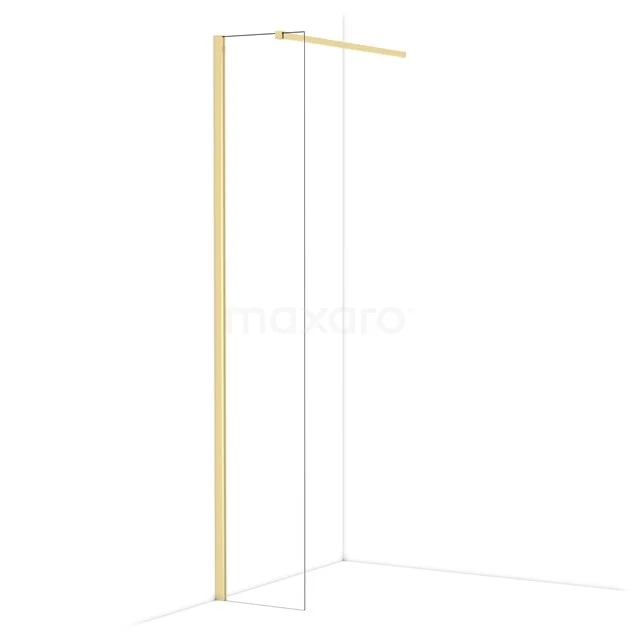 Minimalist shower wall with gold-coloured frame, clear glass and corner model. Perfect for a stylish bathroom upgrade.