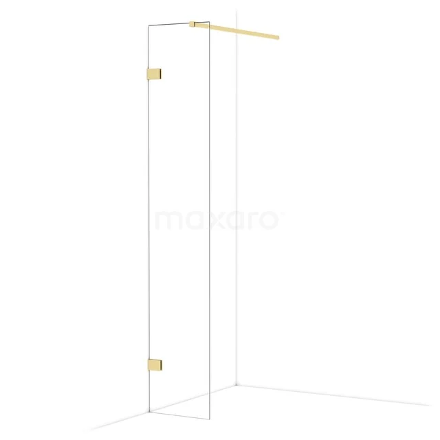 Diamant begehbare Dusche 40cm Kupfer glänzend Klarglas Festwand IDA04120GLG Glas Duschwand mit goldfarbenen Scharnieren, minimalistisches Design, ideal als stilvolle Badezimmergestaltung.