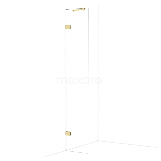 Glasene Duschtür mit goldfarbenen Scharnieren, elegantes Design, perfekt für ein modernes Badezimmer.