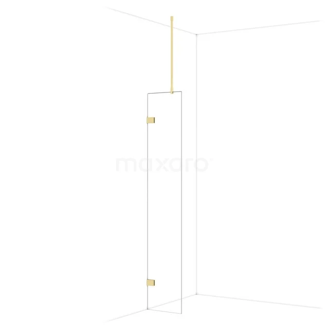 Duschwand, gläsernes Design mit goldfarbenen Akzenten, ideal für eine stilvolle und moderne Badezimmer Einrichtung.