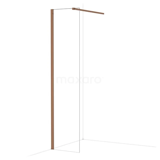 Diamond Walk-in shower | 50 cm Shiny copper Clear glass Fixed wall IDA05110GKP Douchewand met slim design, transparant glas en houten profiel, ideaal voor een moderne badkamer.