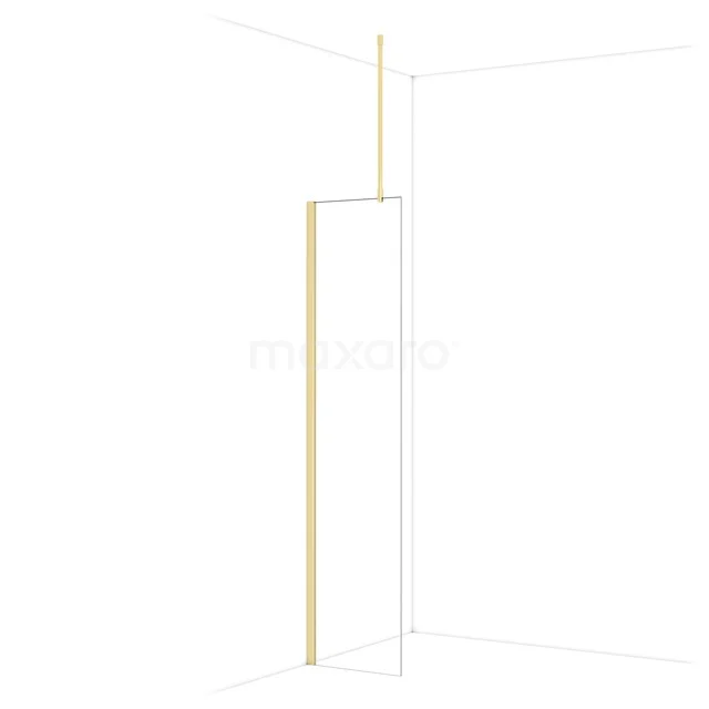 Mat gold-coloured walk-in shower wall made of aluminium with a minimalist design, perfect for a modern bathroom.