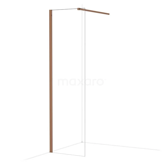 Diamond Walk-in shower | 60 cm Shiny copper Clear glass Fixed wall IDA06110GKP Glazen inloopdouche met minimalistisch design, houten profiel en geïntegreerde handdoekhouder, ideaal voor moderne badkamers.