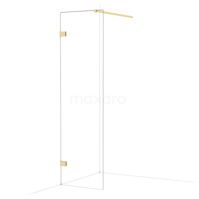 Glazen douchewand met gouden accenten, modern design en strak frame, ideaal voor een luxe badkamerinrichting.