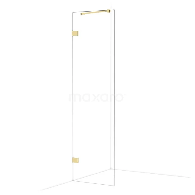 Glas Duschtür mit Gold Details, Klarglas und minimalistischem Design, perfekt für einen luxuriösen Badezimmer Stil.