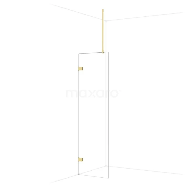 Glazen douchewand met goudkleurige bevestigingen, modern ontwerp; ideaal voor een stijlvolle badkamer-renovatie.