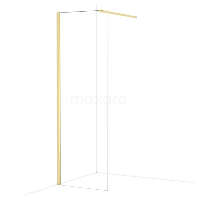 Diamond Walk-in shower | 70 cm Glossy light gold Clear glass Fixed wall IDA07110GLG Gouden inloopdoucheprofiel van aluminium, minimalistisch design; ideaal voor een moderne badkamer.