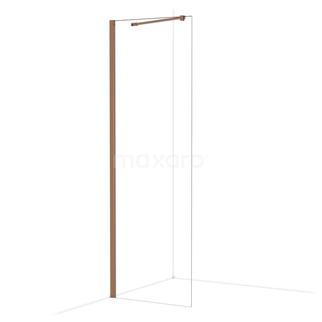 Duschwand mit kupferfarbenem Rahmen, Glas und minimalistischem Design, ideal für eine moderne Badezimmer Einrichtung.