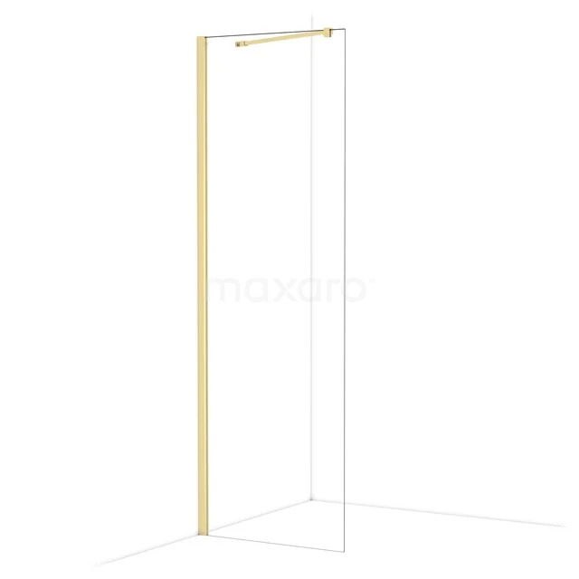 Glasene Duschwand mit goldfarbenem Rahmen, schlankem Design und modernem Erscheinungsbild, ideal für stilvolle Bäder.