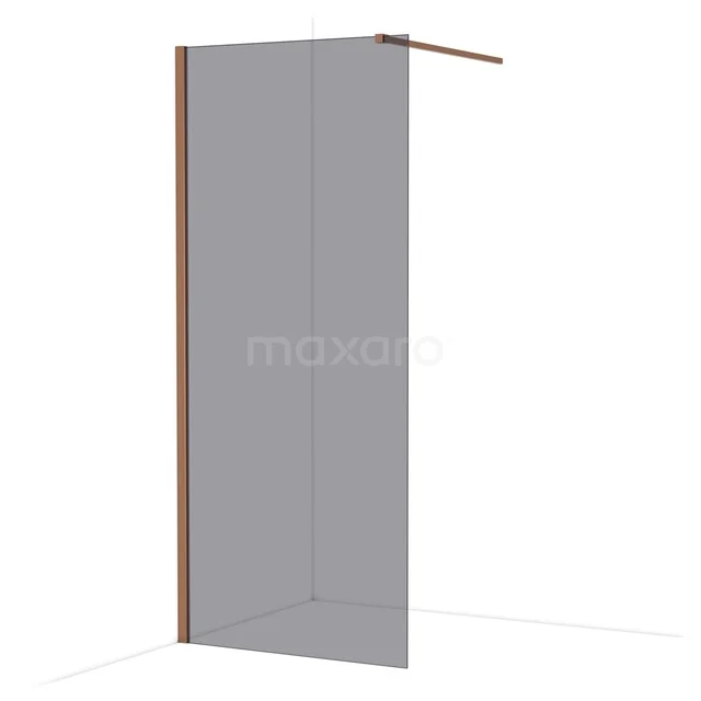 Glazen inloopdouche met mat bronze profiel, minimalistisch design. Perfect voor een moderne badkamer.