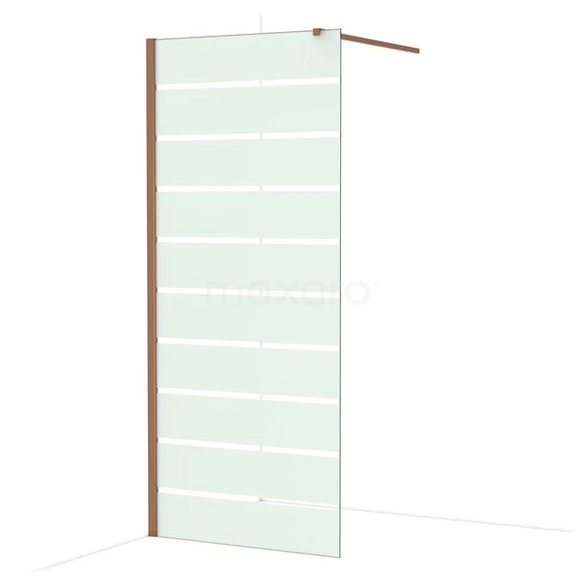 Diamond Walk-in shower | 90 cm Shiny copper Clear with matt stripes Fixed wall IDA09116GKP Glazen douchewand met horizontale lijnen, helder glas, aluminium profiel; modern badkamerdesign met stijlvolle privacy.