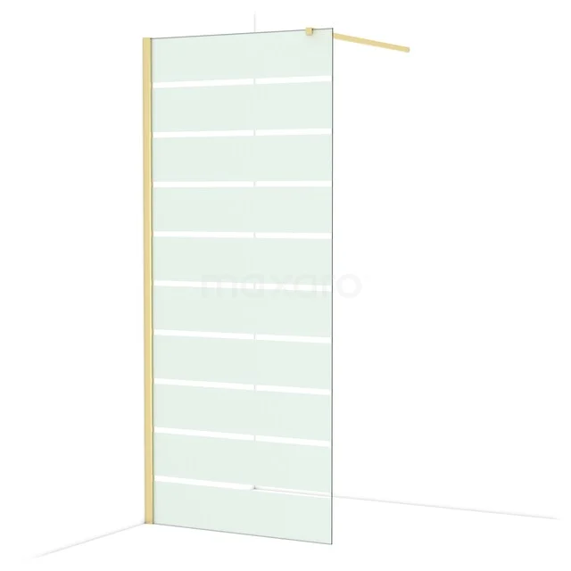 Yellow shower wall with transparent glass and horizontal lines, modern bathroom partition for a sleek decor.