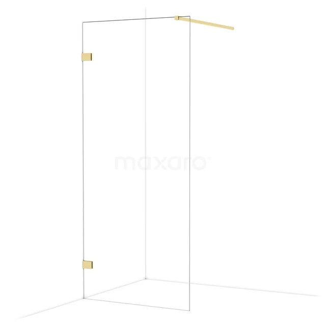 Diamond Walk-in shower | 90 cm Shiny light gold Clear glass Fixed wall IDA09120GLG Glass shower wall with gold-coloured hinges and armrest, ideal for a stylish and modern bathroom decor.