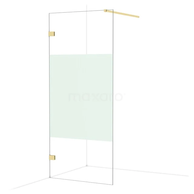 Diamond Walk-in shower | 90 cm Shiny light gold Clear with matt strip Fixed wall IDA09123GLG Glass shower wall with gold accents, corner model, frosted glass detail, ideal for a stylish and modern bathroom.