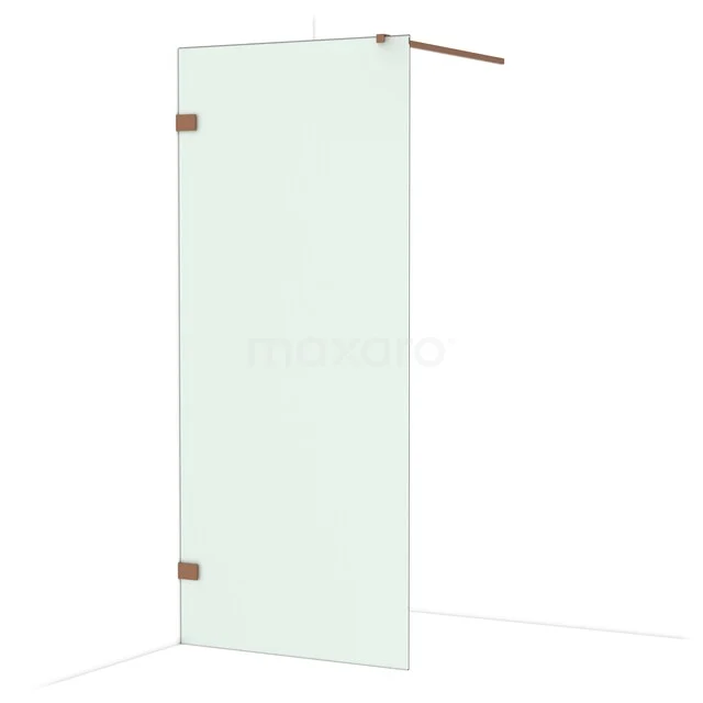Glazen douchewand met helder glas en messing bevestigingen, geschikt voor een moderne badkamer inrichting.