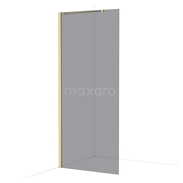 Diamond Walk-in shower | 90 cm Glossy light gold Smoke glass Fixed wall IDA09211GLG Glazen douchewand met gouden profiel, minimalistisch design, ideaal voor een moderne badkamer.