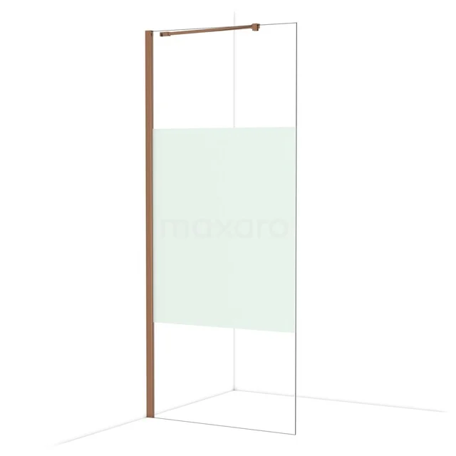Diamond Walk-in shower | 90 cm Shiny copper Clear with matt strip Fixed wall IDA09213GKP Glazen douchewand met mat gedeelte en een slanke bronzen rand, ideaal voor een moderne badkamerstijl.