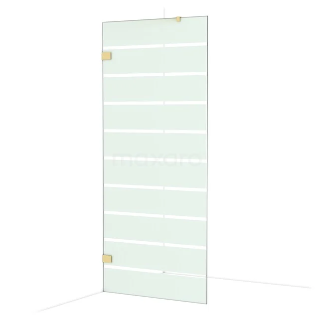 Diamond Begehbare Dusche 90 cm Kupfer glänzend Klar mit matten Streifen Festwand IDA09226GLG Glas Duschtür mit matt weißen Streifen, goldfarbigen Scharnieren und schlankem Design für einen modernen Badezimmerstil.